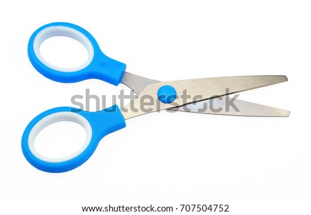   children's colorful scissors on a white background           