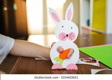 Children's Easter Gift - Bunny With Carrot. Children's Creativity, Needlework, Crafts For Children. Carrots In Hand