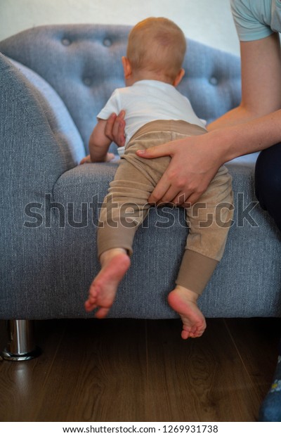 Childrens Feet Near Sofa Babys First Stock Photo Edit Now 1269931738
