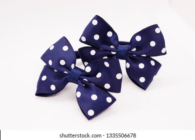 Children's Hair Accessories. Blue Bow With White Peas