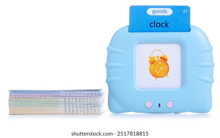 Children's interactive tablet for learning words and language on white background isolation