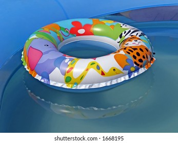 A children's lifebuoy in a pool