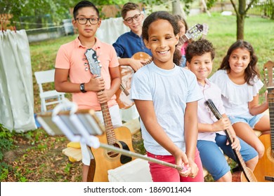Children's Music Band Takes A Selfie Before Performing On The Holiday Camp Talent Show
