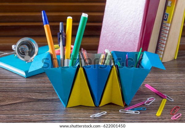 Childrens Office Organizer Made Paper Filled Stock Photo Edit Now