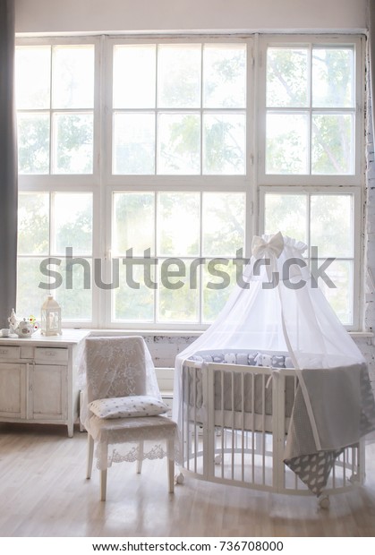 Childrens Oval Crib White Canopy Light Stock Photo Edit Now