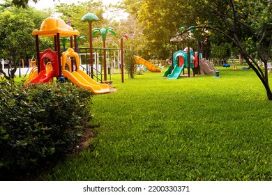 Children's playground in the garden pure atmosphere children come to play with fun - Shutterstock ID 2200330371