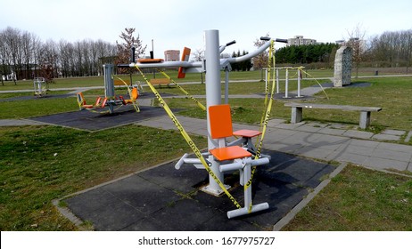 Children's playgrounds and sports grounds are prohibited, due to quarantine announced. COVID-19 - Shutterstock ID 1677975727