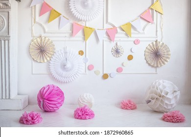 Children's Props For A Holiday, Background For Shooting In The Studio, Interior, Decorations Birthday, One Year Old Baby
