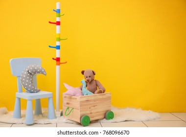 Children's Room With Bright Color Wall, Interior Details