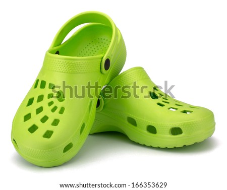 Children's rubber sandals isolated on the white background