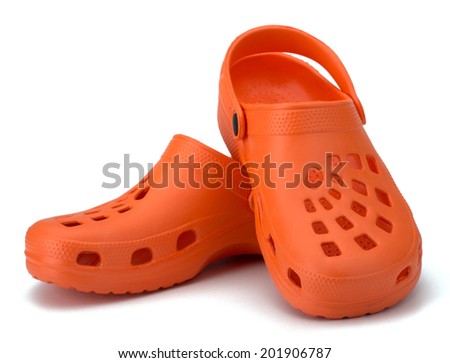 Children's rubber sandals isolated on the white background