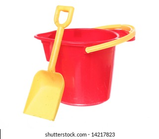 Children's Sand Bucket And Shovel Isolated On White Ground