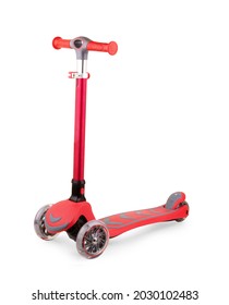 Children's Scooter Isolated On White With Clipping Path. The Child Scooters Isolated Over White Background.