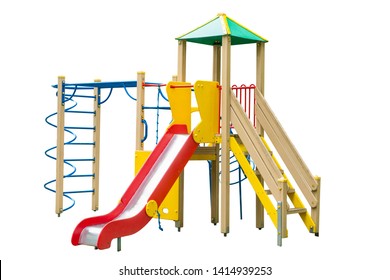 children's slide, Colorful children playground isolated on white background