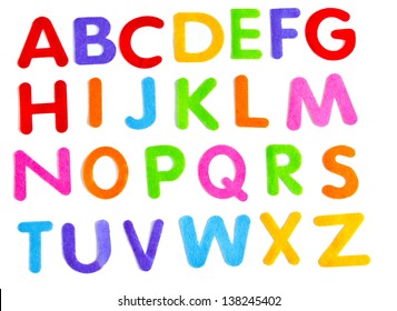 childrens style fun colourful letters on white background with shadow