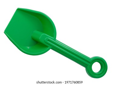 Children's Toy Green Small Shovel Isolated On White Background