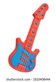 Children's Toy Guitar Made Of Colored Plastic On A White Background