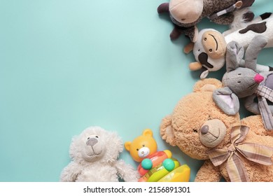 Children's toys on the turquoise background - Powered by Shutterstock