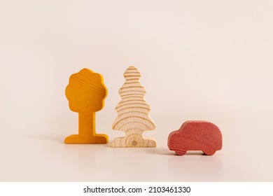 Children's toys of tree shapes for creativity and skills development, eco figures made of wood, the concept of ecology and educational toys