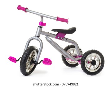 Children's Tricycle Pink Bicycle Isolated On White Background