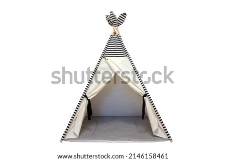 Children's wigwam isolated on white background. Room interior decoration. Scandinavian interior design. Cozy home concept.