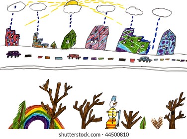  Child's Bright Drawing. Winter City