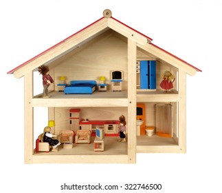 Child's Doll House With Furniture,isolated