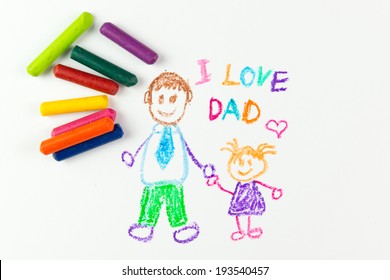 Child's drawing happy father's day using crayon