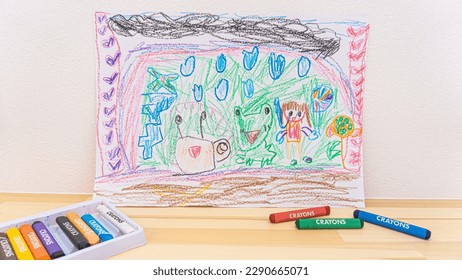 A child's drawing rainy day   frog