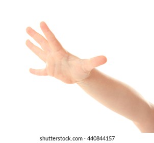 Child's Hand Gesturing, Isolated On White