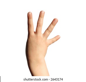 Childs Hand Holding Up Four Fingers