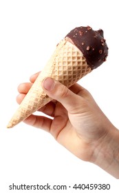 Child's Hand Holding Ice Cream Isolated On White Background