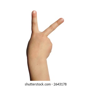 Childs Hand Holding Up Two Fingers