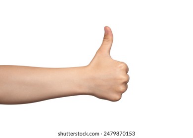 Child's hand shows thumbs up, class, like. Gesture isolated on white background. Design element. Success or victory concept - Powered by Shutterstock