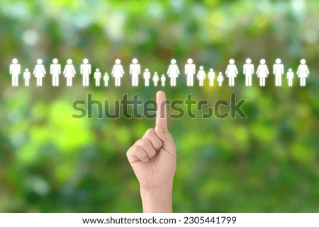 Child's hand and various family member pictograms