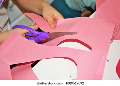 Childs Hands While Making Homemade Valentines Day Cards Arts And Crafts