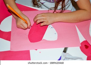 Childs Hands While Making Homemade Valentines Day Cards Arts And Crafts