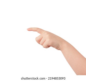 Child's Kid's Hand Arm Isolated On White Background. Finger Pointing