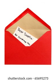 Child's Letter To Santa In A Red Envelope