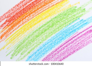 Child's Rainbow Crayon Drawing. Hand-drawn.