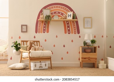 Child's Room Interior With Rainbow Painting On Wall