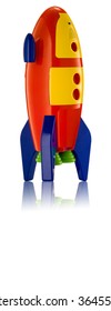 Childs Toy Rocket On White Background With Reflection