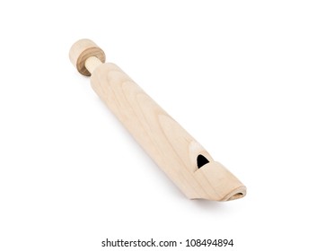 Child's Wooden Slide Whistle Isolated On White Background