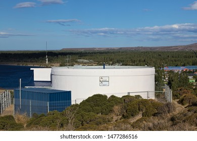 CHILE CHICO, CHILE - FEBRUARY 23, 2016: Water tank for drinking water of the Aguaspatagonia company in Chile Chico, Chile on February 23, 2016