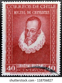 CHILE - CIRCA 1947: A Stamp Printed In Chile Shows Miguel De Cervantes, Author Of Don Quixote, Circa 1947