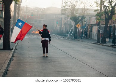 QUILPUÉ, CHILE - OCTOBER 20, 2019 - Barricades during protests of the "Evade" movement against the government of Sebastian Piñera