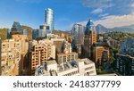 Chile, Santiago de Chile. Las Condes district is a commune in the northeastern sector of the chilean capital with significant public works and large high-rise buildings that predominate today.  