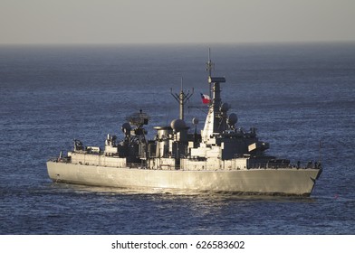 Chilean Navy Vessel In The Sea.