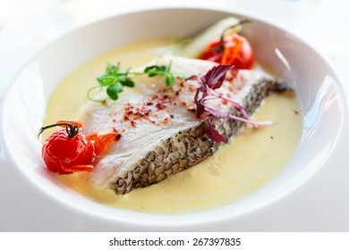 Chilean Seabass Fillet In Plate, Close-up