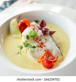 Chilean Seabass Fillet In Plate, Square Image